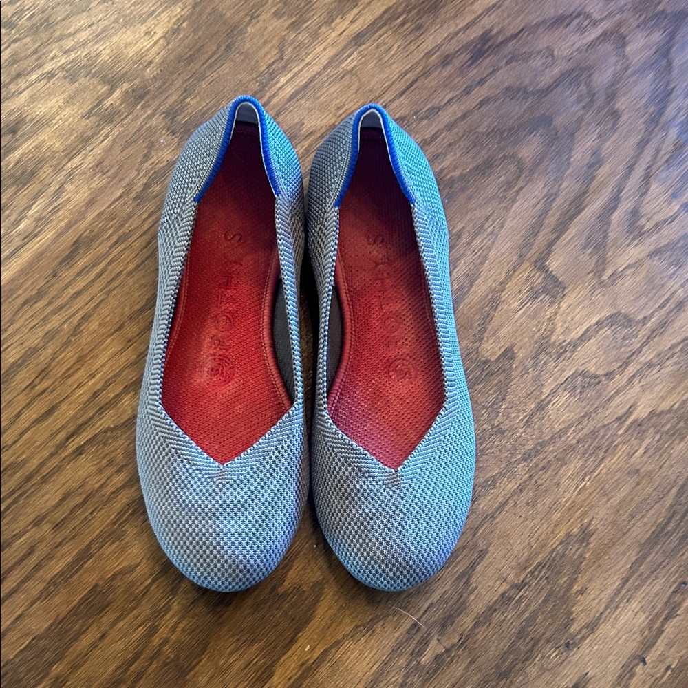 Rothy's Blue Gray Flats with Red Insole